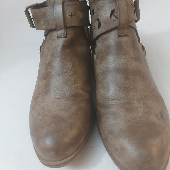 Rampage Tetruss Brown Criss Cross Strap Ankle Zip Booties 7 Festival Bikercore - Picture 2 of 8